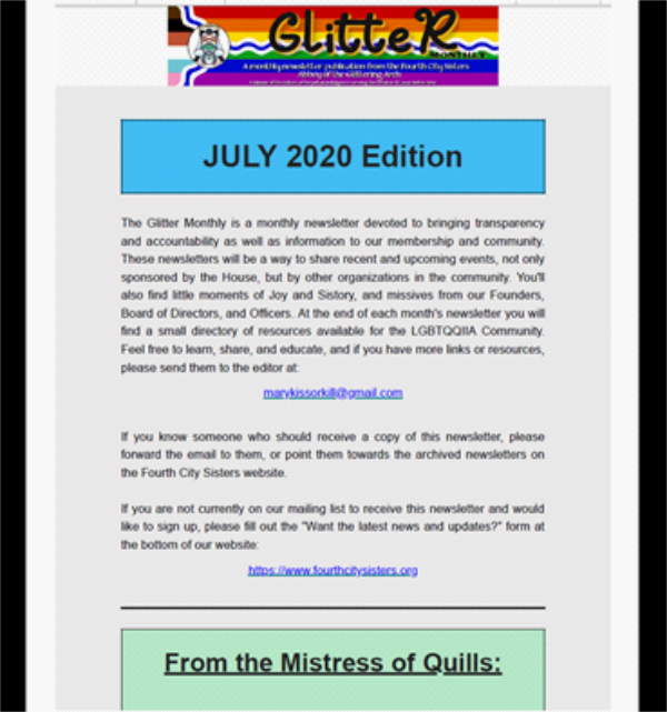 The Glitter Monthly Newsletter for July 2020
